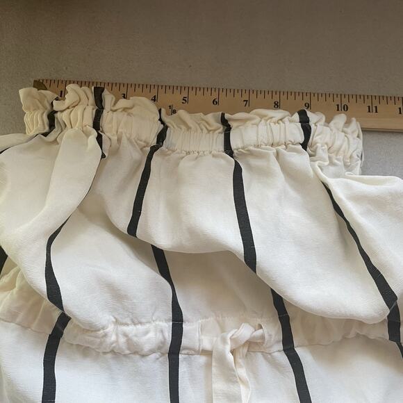 Anthropologie Sancia Jumpsuit Women Small Beige Stripe Linen Blend Wide Leg Slit - Picture 5 of 13